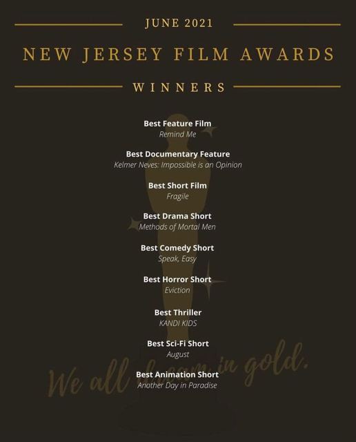 New Jersey Film Awards, list of winners for June 2021