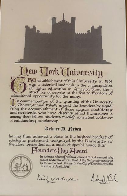 Founders Day Award, New York University (April 21, 2016)