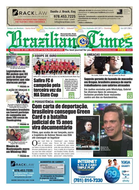 Brazilian Times, front page (November 27, 2020)