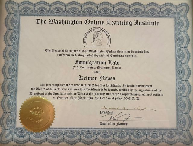 Certificate in Immigration Law, Washington Online Learning Institute (2003)